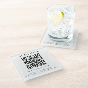 Simple WIFI details QR code Hotel Name Any Color Glass Coaster
