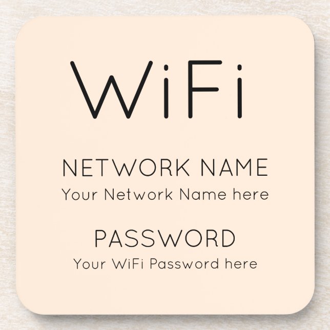 Simple WiFi Information black typographical Cream Beverage Coaster (Front)