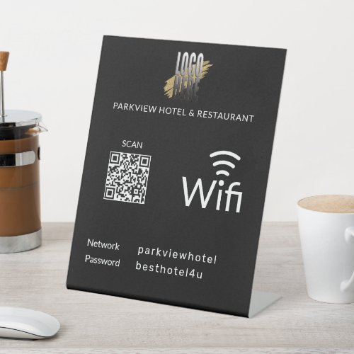 Simple Wifi Network Password QR Code Logo Black Pedestal Sign