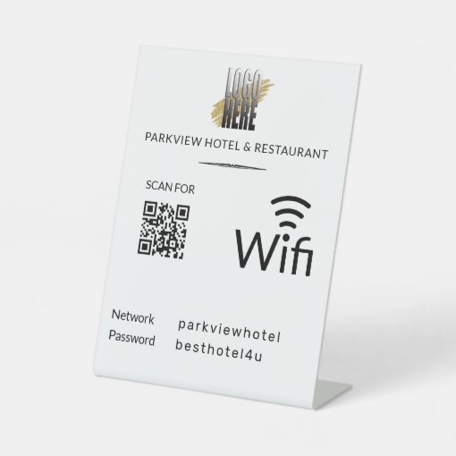 Simple Wifi Network Password QR Code Logo White Pedestal Sign | Zazzle