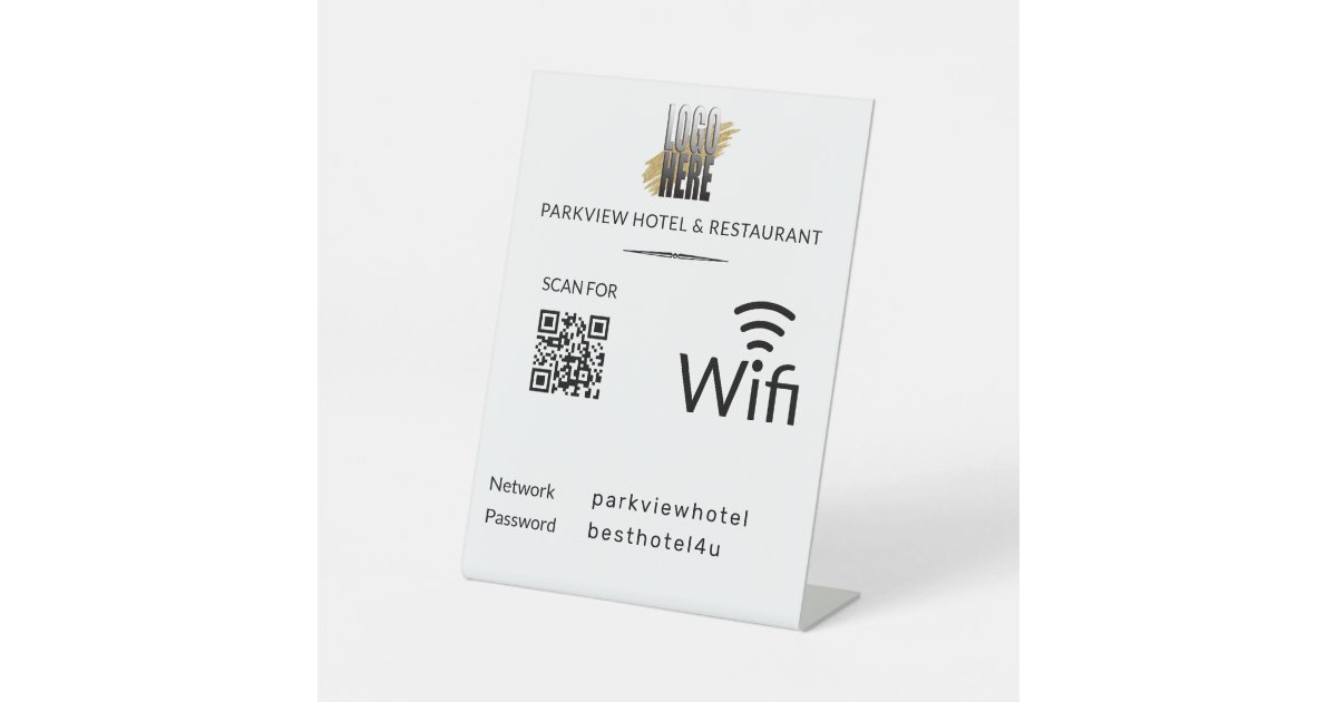 Simple Wifi Network Password QR Code Logo White Pedestal Sign | Zazzle