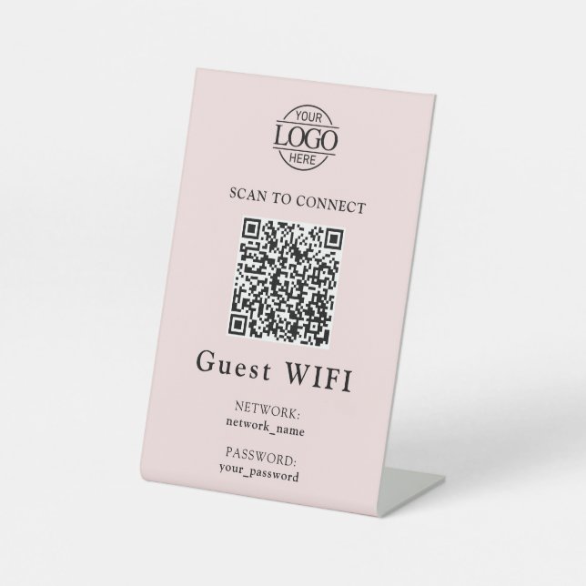 Simple Wifi Password &  Network | Business QR Code Pedestal Sign (Front)
