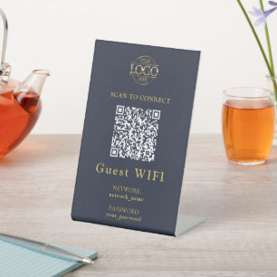 Simple Wifi Password & Network Business QR Code Pedestal Sign