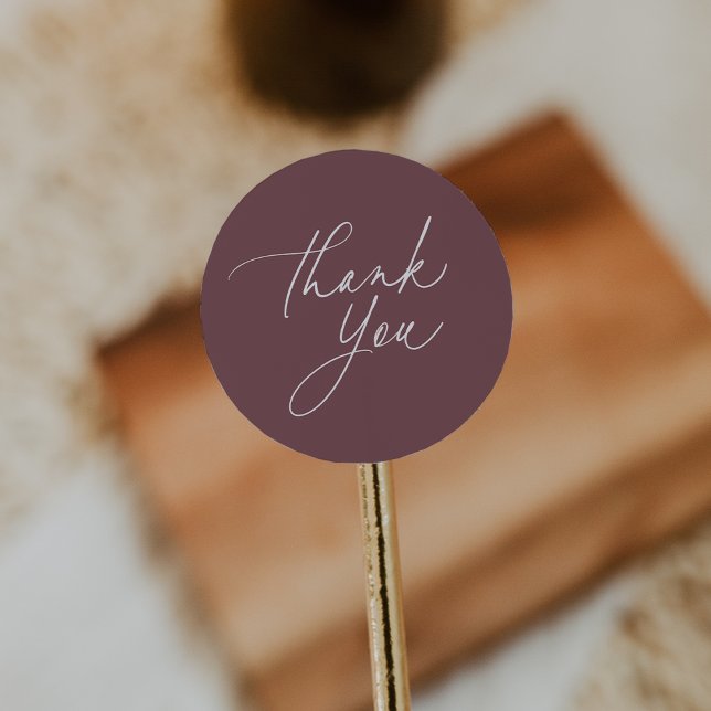 Simple Wild Burgundy Calligraphy Script Thank You Classic Round Sticker (Creator Uploaded)