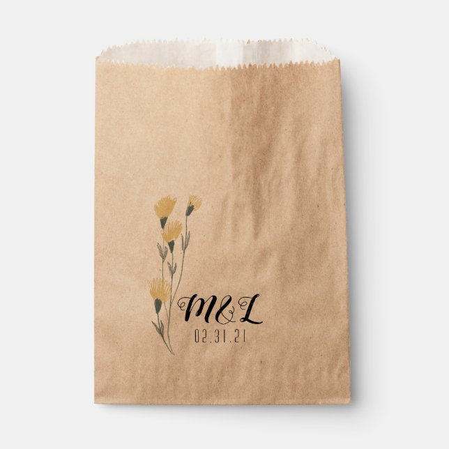 Simple Wild Flower Hand Drawn Wedding  Favor Bag (Front)