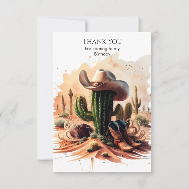 Simple Wild West Cowboy Birthday Thank You Card (Front)