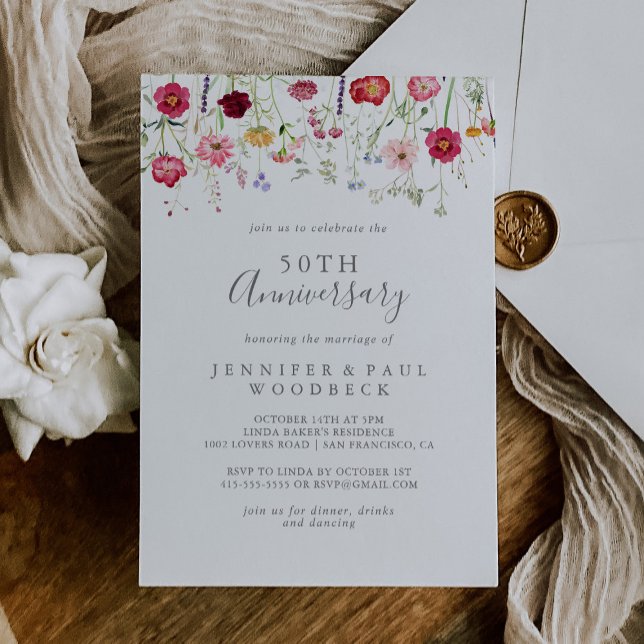 Simple Wildflower 50th Wedding Anniversary Invitation (Creator Uploaded)