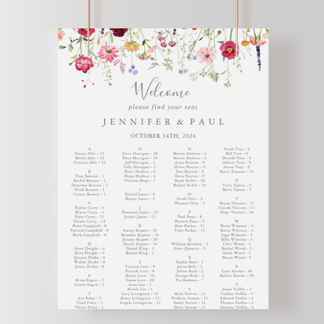 Simple Wildflower Alphabetical Seating Chart (Creator Uploaded)
