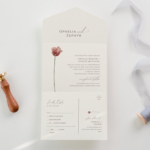 Simple Wildflower  Beige Seal and Send All In One Invitation