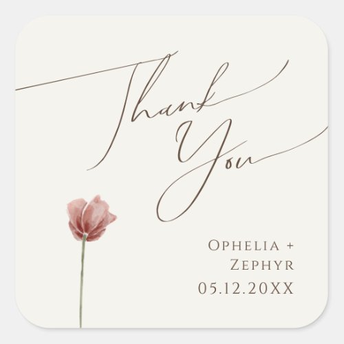 Simple Wildflower Beige Thank You Wedding Favor Square Sticker