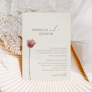 Simple Wildflower   Beige Traditional Wedding Invitation