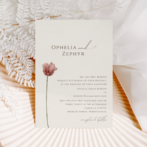 Simple Wildflower  Beige Traditional Wedding Invitation