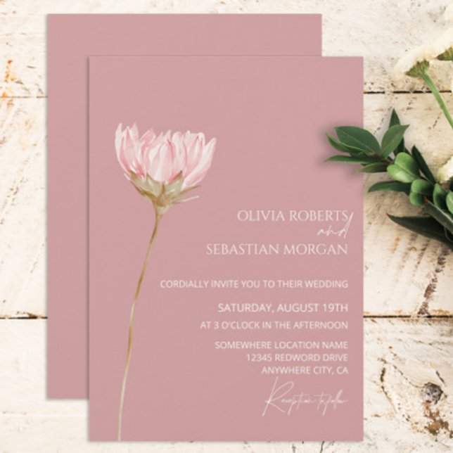 Simple Wildflower Boho | Dusty Rose Wedding Invitation (Creator Uploaded)