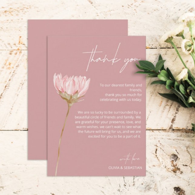 Simple Wildflower Boho | Dusty Rose Wedding Thank You Card (Creator Uploaded)