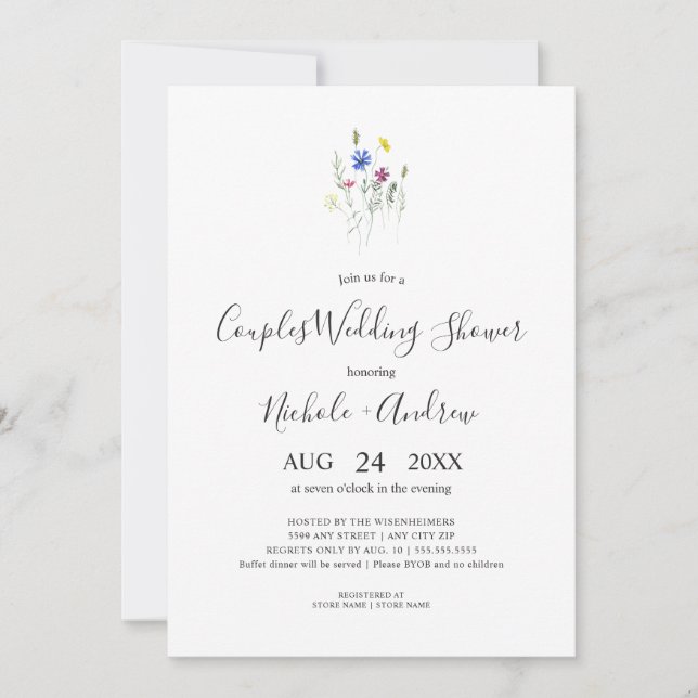 Simple Wildflower Bouquet Couples Wedding Shower Invitation (Front)