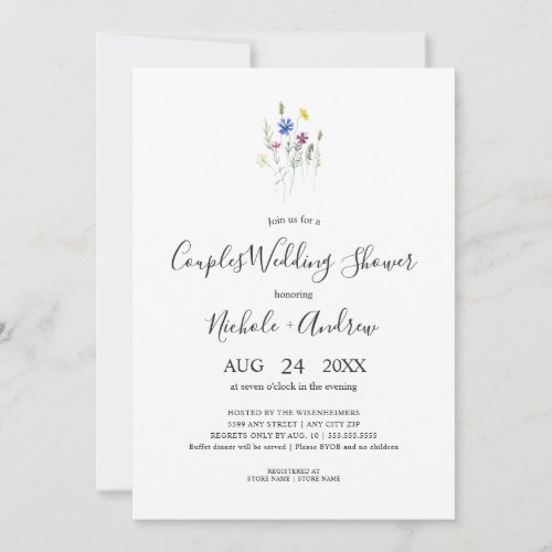 Simple Wildflower Bouquet Couples Wedding Shower Invitation