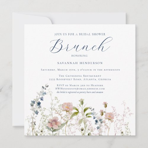 Simple Wildflower Bridal Shower Brunch Invitation