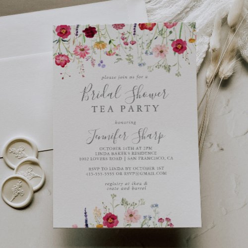 Simple Wildflower Bridal Shower Tea Party Invitation