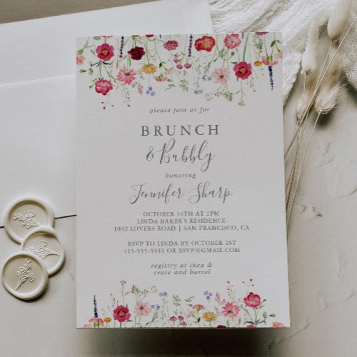 Simple Wildflower Brunch and Bubbly Bridal Shower Invitation