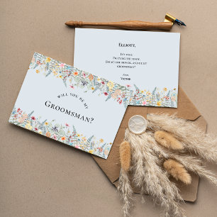 Simple Wildflower Dusty Blue Groomsman Proposal Invitation