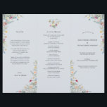 Simple Wildflower Dusty Blue Wedding Program Flyer<br><div class="desc">This Simple Wildflower Dusty Blue Wedding Program Flyer design is an elegant arrangement of classic gold geometric frames embellished with delicate boho floral greenery bouquets and stems. Featuring a palette of timeless light dusty blue backgrounds with simple classic black typography and whimsical colorful wildflowers, creating a lovely and polished romantic...</div>