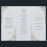 Simple Wildflower Dusty Blue Wedding Program Flyer<br><div class="desc">This Simple Wildflower Dusty Blue Wedding Program Flyer design is an elegant arrangement of classic gold geometric frames embellished with delicate boho floral greenery bouquets and stems. Featuring a palette of timeless light dusty blue backgrounds with simple classic black typography and whimsical colorful wildflowers, creating a lovely and polished romantic...</div>