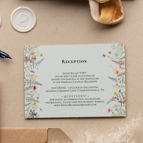 Simple Wildflower Dusty Blue Wedding Reception Enclosure Card