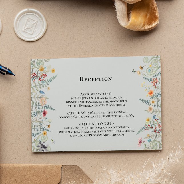 Simple Wildflower Dusty Blue Wedding Reception Enclosure Card (Creator Uploaded)