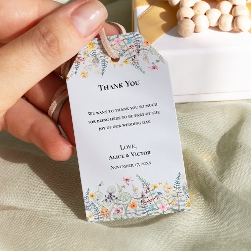 Simple Wildflower Dusty Blue Wedding Thank You Gift Tags