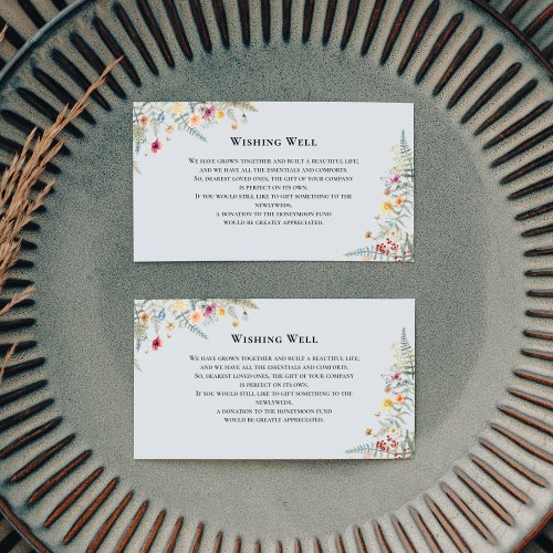 Simple Wildflower Dusty Blue Wedding Wishing Well Enclosure Card