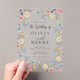 Simple Wildflower Elegant Garden Wedding Acrylic Invitations