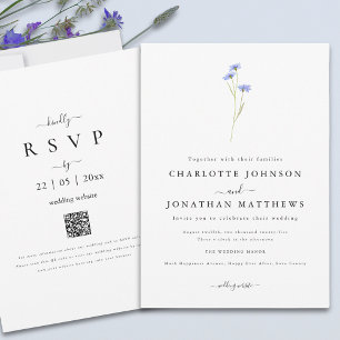 Simple Wildflower Elegant Script QR code Wedding Invitation