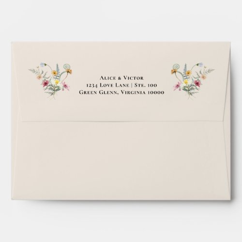 Simple Wildflower Fern Beige Wedding Mailing Envelope