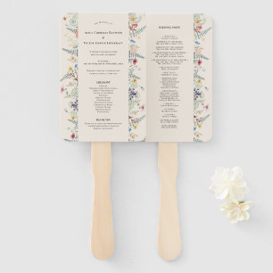 Simple Wildflower Fern Beige Wedding Program Hand Fan