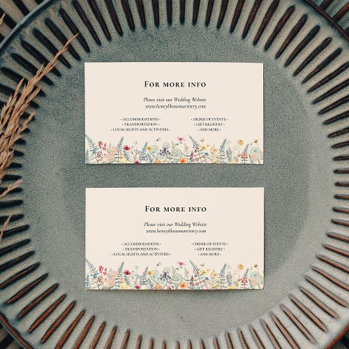 Simple Wildflower Fern Beige Wedding Website Enclosure Card