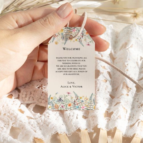Simple Wildflower Fern Beige Wedding Welcome Gift Tags