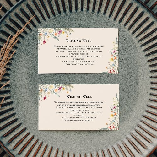 Simple Wildflower Fern Beige Wedding Wishing Well Enclosure Card