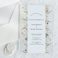 Simple Wildflower Fern Dusty Blue Engagement Party Acrylic Invitations