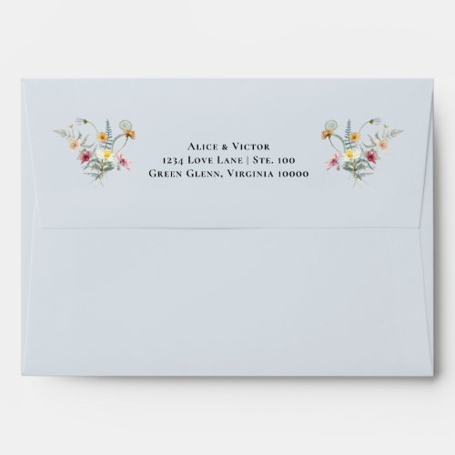 Simple Wildflower Fern Dusty Blue Wedding Mailing Envelope