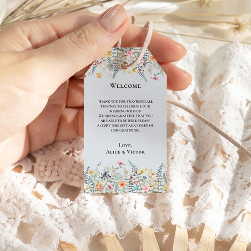 Simple Wildflower Fern Dusty Blue Wedding Welcome Gift Tags