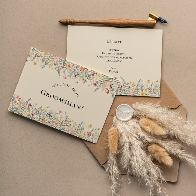 Simple Wildflower Fern Groomsman Proposal Card (Creator Uploaded)