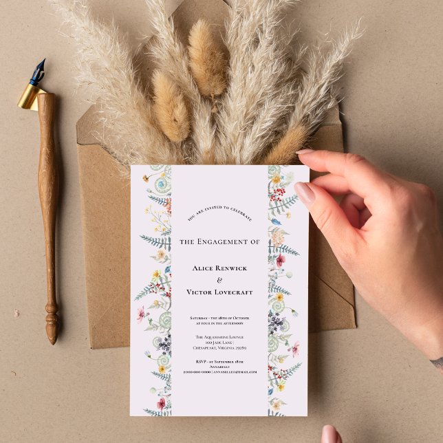 Simple Wildflower Fern Lavender Engagement Party Invitation (Creator Uploaded)