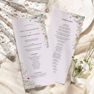 Simple Wildflower Fern Lavender Wedding Flat Program