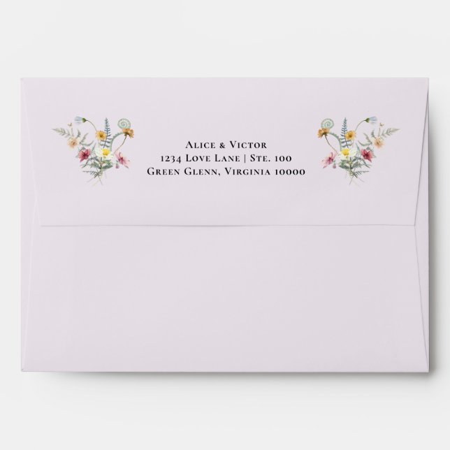 Simple Wildflower Fern Lavender Wedding Mailing Envelope (Back (Top Flap))