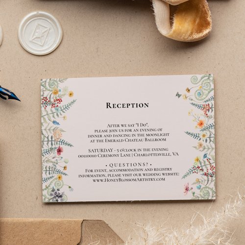 Simple Wildflower Fern Lavender Wedding Reception Enclosure Card
