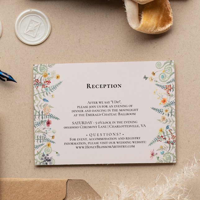 Simple Wildflower Fern Lavender Wedding Reception Enclosure Card (Creator Uploaded)
