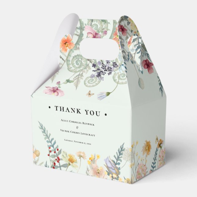 Simple Wildflower Fern Mint Green Wedding Favor Boxes (Front Side)
