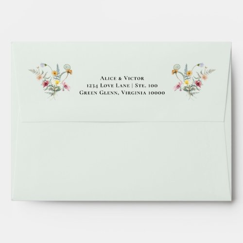 Simple Wildflower Fern Mint Green Wedding Mailing Envelope