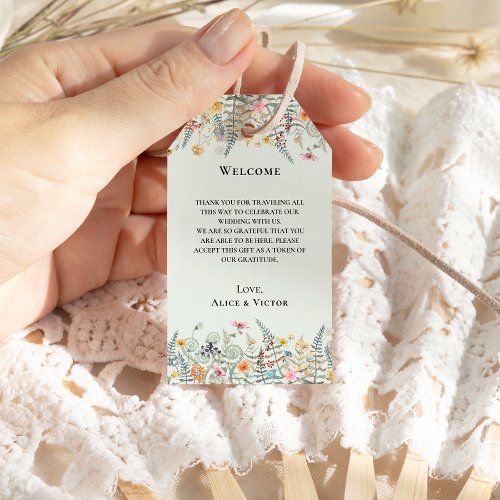Simple Wildflower Fern Mint Green Wedding Welcome Gift Tags
