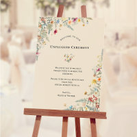 Simple Wildflower Fern Unplugged Ceremony Sign